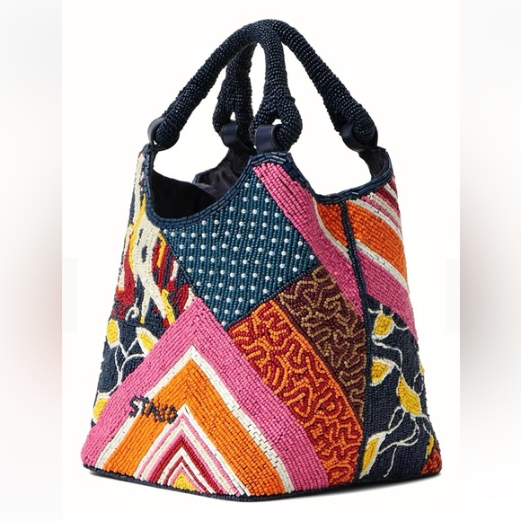 🌺🎉HP🎉🌺 NWT Staud Beaded Cote Bag Patchwork Foulard 🌟Rare Find🌟 - Picture 11 of 16